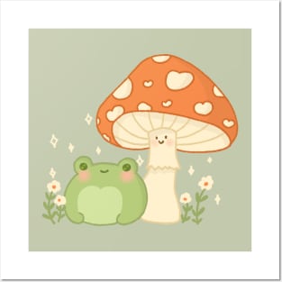 Cute frog cottage core cute mushroom Posters and Art